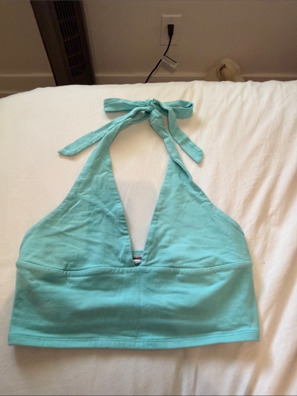 Garage Halter Crop Top in Aqua Blue